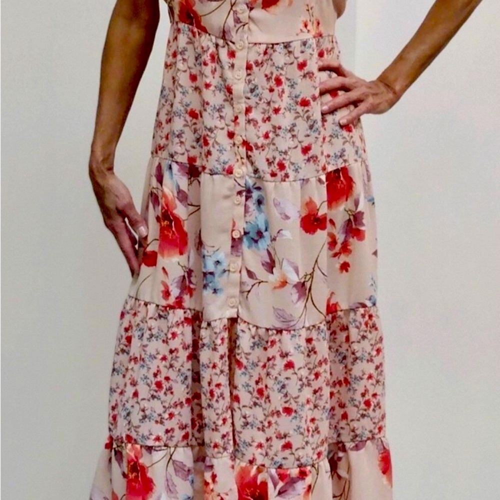 Xhilaration Red and Pink Sleeveless Maxi Sundress